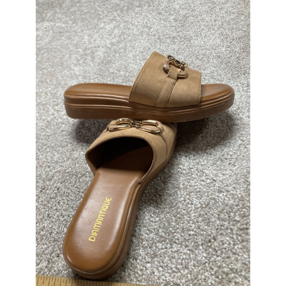 Brown Suede Gold Buckle Slide Sandals Size 8 By Damanique - Picture 4 of 4
